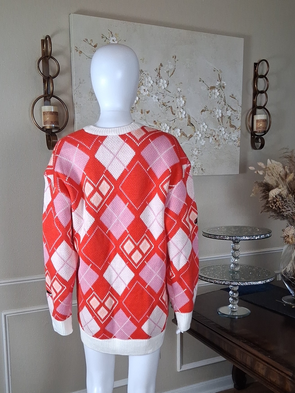 Women's Harley Quinn Diamond V-neck Long Sleeves Cardigan Sweater  Medium - Picture 8 of 16